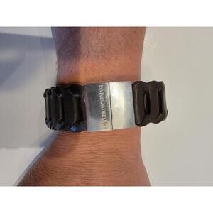 Emporio Armani Brown Leather and Braided Silver Closure Clasp Bracelet